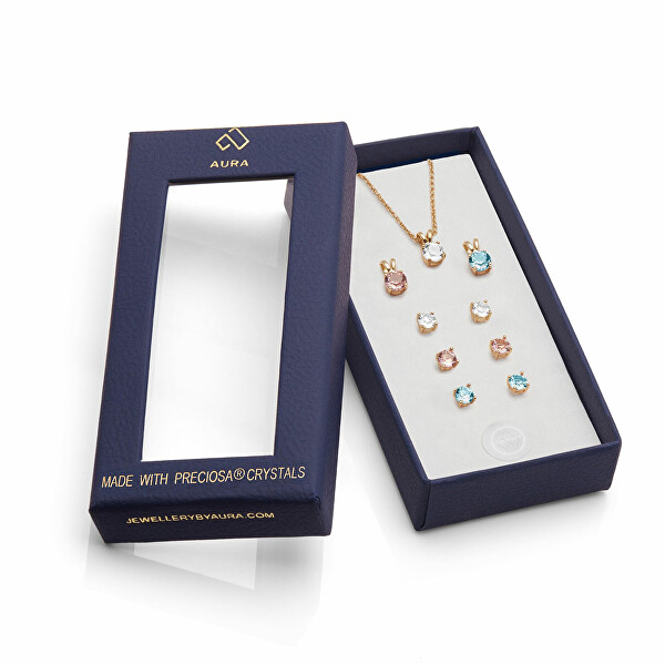 Nádherný set šperků s barevnými Preciosa krystaly 90115YGAIR (řetízek, 3 páry náušnic, 3 přívěsky)