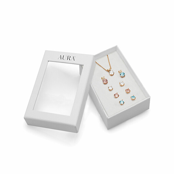 Nádherný set šperků s barevnými Preciosa krystaly 90115YGAIR (řetízek, 3 páry náušnic, 3 přívěsky)