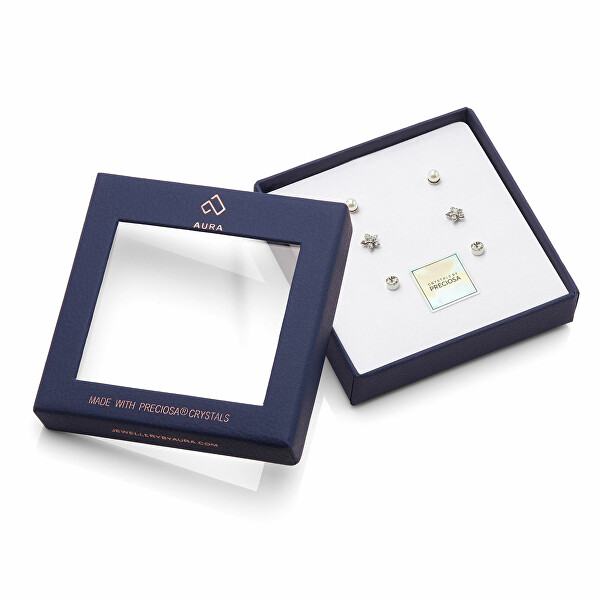 Sada peckových náušnic s krystaly Preciosa AUPC001 (3 páry náušnic)