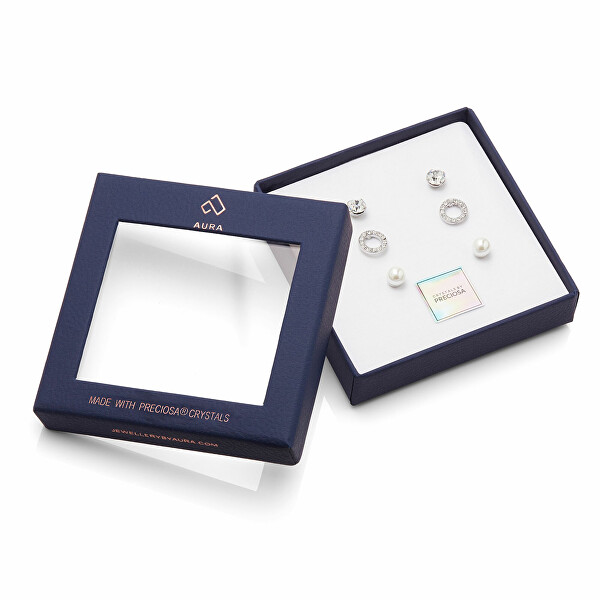 Sada peckových náušnic s krystaly a perlou Preciosa AUPC002 (3 páry náušnic)