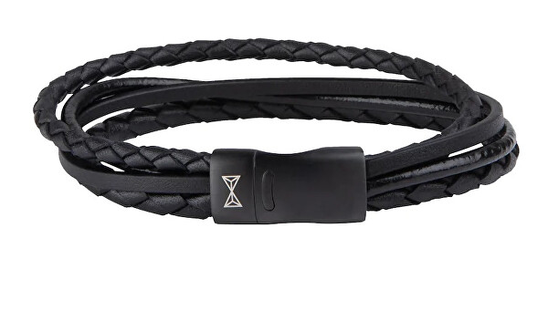 Időtlen fekete bőr karkötő Iron Four String fekete-on-fekete AZ-BL003-C