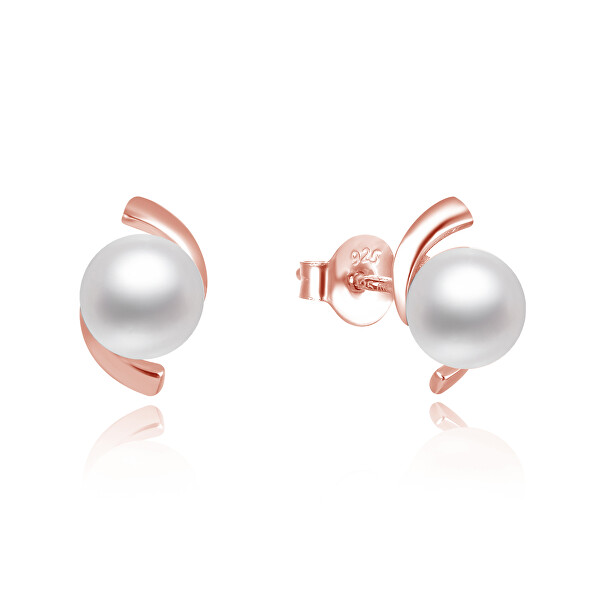 Elegantné bronzové perlové náušnice AGUP2668P-ROSE