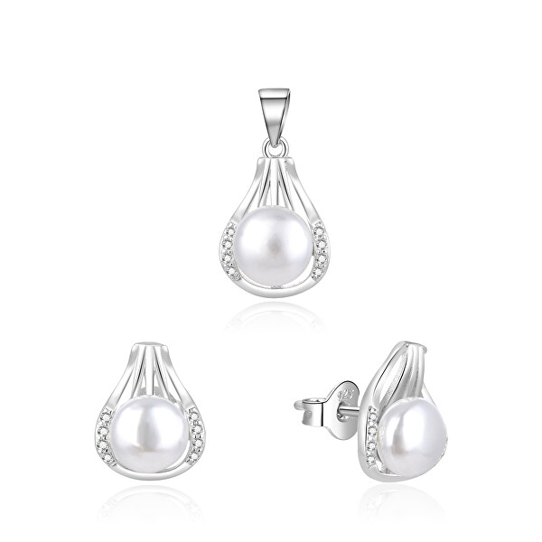 Elegantes Silberschmuckset mit echten Perlen AGSET271PL (Anhänger, Ohrringe)