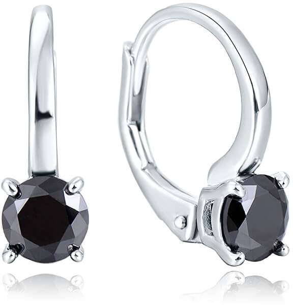 Elegáns ezüst fülbevaló fekete cirkónium kővel AGUC2255