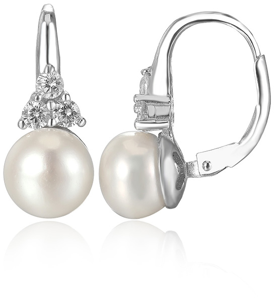 Luxusní stříbrné náušnice s pravou sladkovodní perlou AGUC2251P