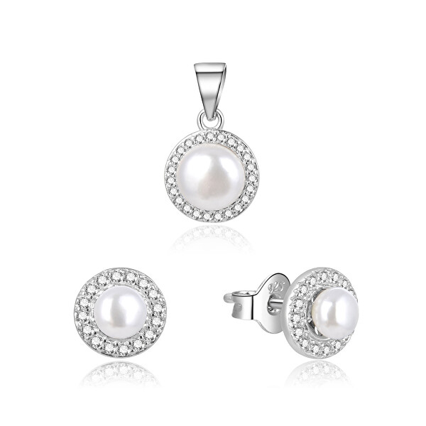 Gyönyörű ezüst ékszerkészlet folyami gyöngyökkel AGSET278L (medál, fülbevaló)