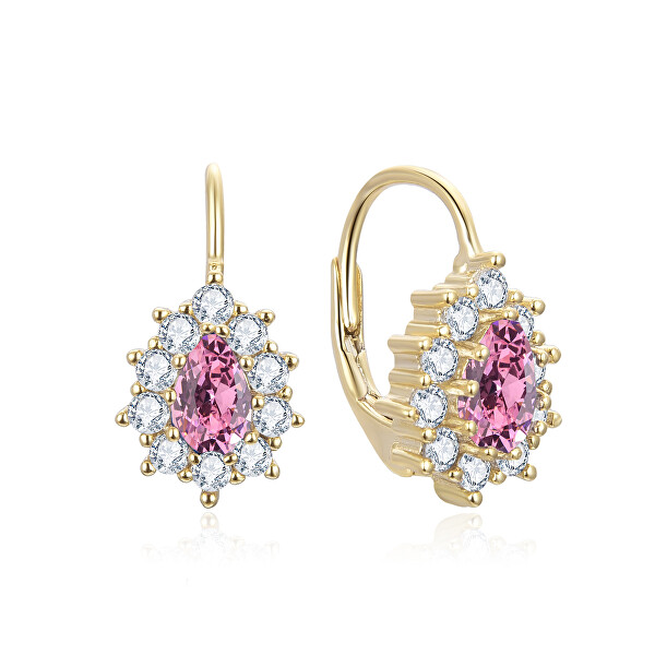 Aranyozott fülbevaló rózsaszín cirkónium kövekkel AGUC3298P-GOLD