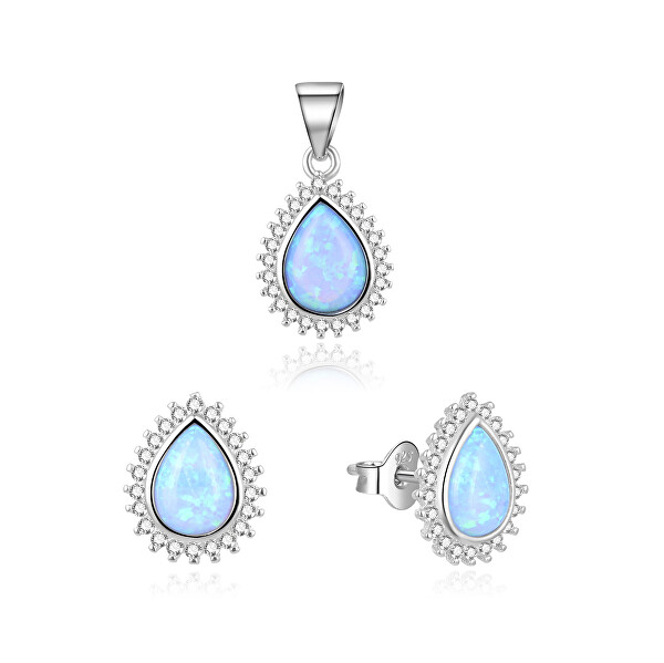 Pôvabná súprava šperkov s modrými opály AGSET231L (prívesok, náušnice)