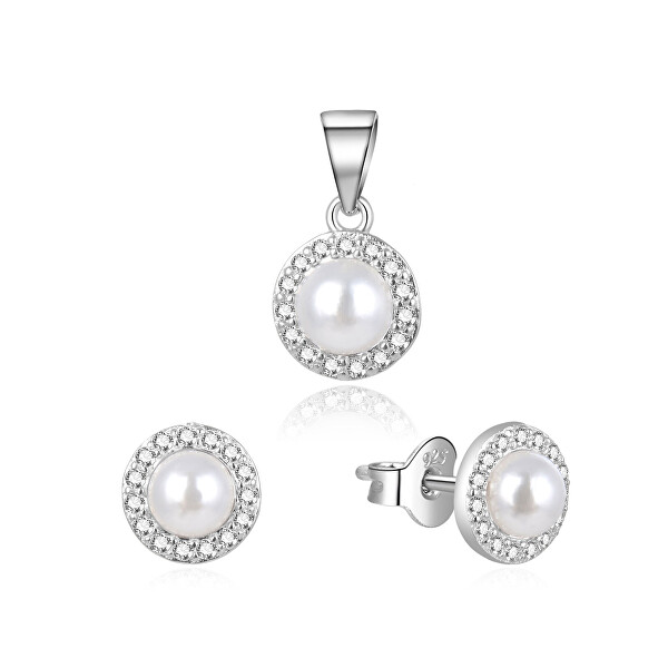 Půvabná stříbrná souprava šperků s pravými perlami AGSET270PL (přívěsek, náušnice)
