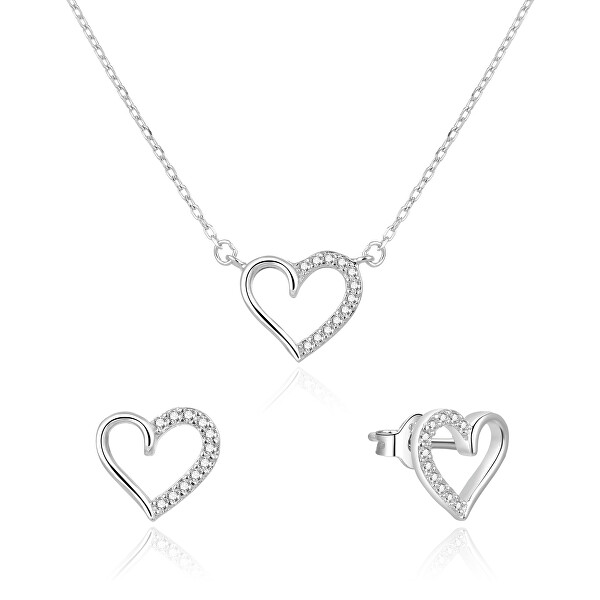 Romanticset de bijuterii din argint inimioare AGSET242L (colier, cercei)