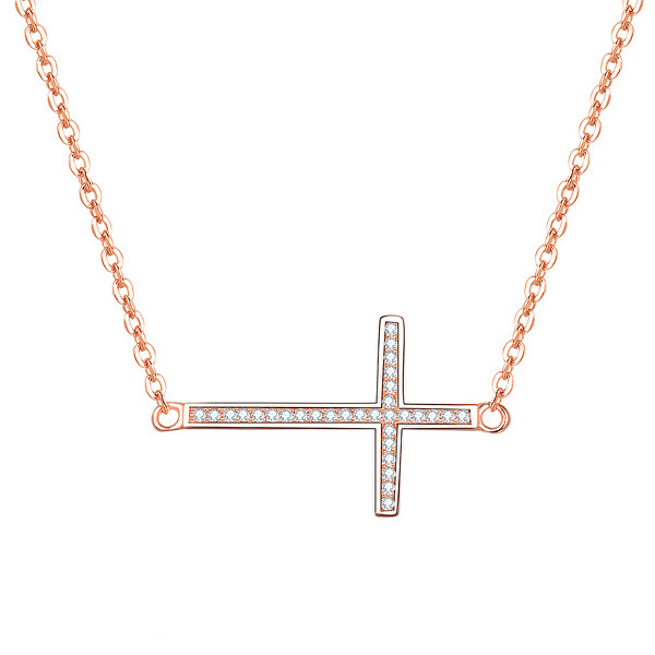 Růžově pozlacený stříbrný náhrdelník s křížkem AGS196/47-ROSE
