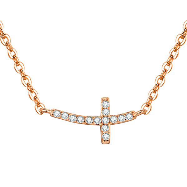 Růžově pozlacený stříbrný náhrdelník s křížkem AGS546/47-ROSE
