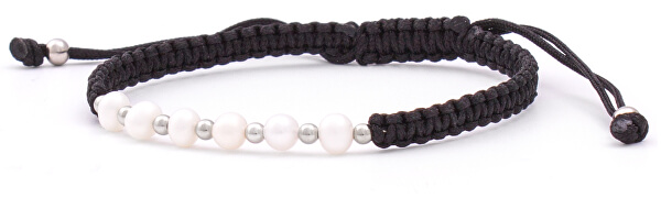 Schwarzes Schnur-Kabbalah-Armband mit echten Perlen AGB550