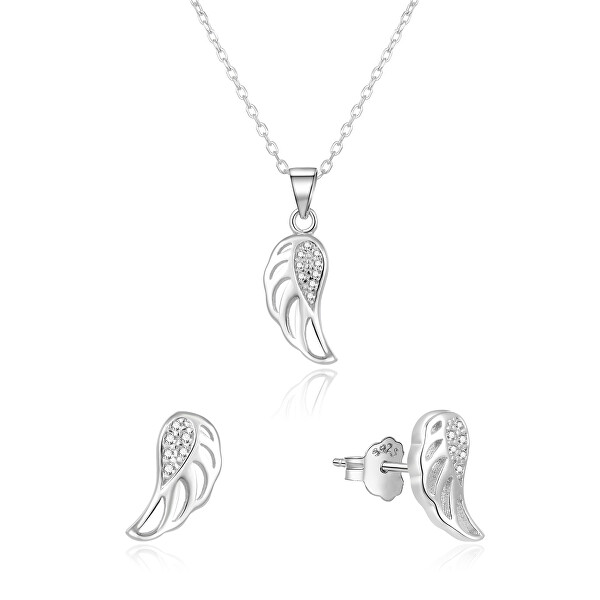 Stříbrná souprava šperků andělská křídla AGSET64RL (náhrdelník, náušnice)
