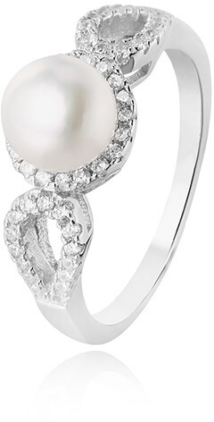 Strieborný prsteň s kryštálmi a pravou perlou AGG205