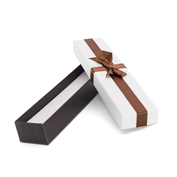 Biela darčeková krabička s hnedou stužkou KP9-20