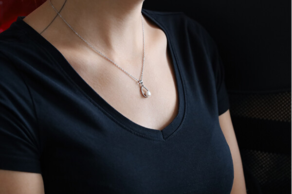 Elegantní stříbrný náhrdelník s pravou perlou AGS984/47P