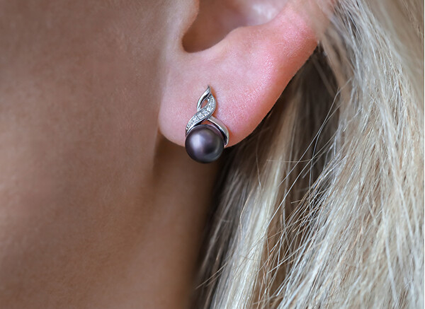 Orecchini in argento con perle vere scure AGUP2616P-BLACK