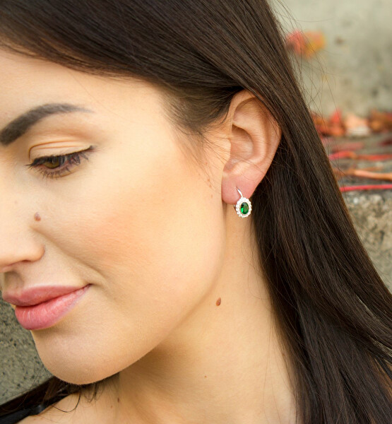 Eleganti orecchini in argento con zirconi verdi e chiari AGUC1810L