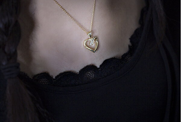 Pozlacený stříbrný náhrdelník se srdcem AGS1138/47-GOLD (řetízek, přívěsek)
