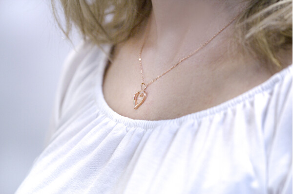 Růžově pozlacený stříbrný náhrdelník se srdcem AGS289/47-ROSE (řetízek, přívěsek)