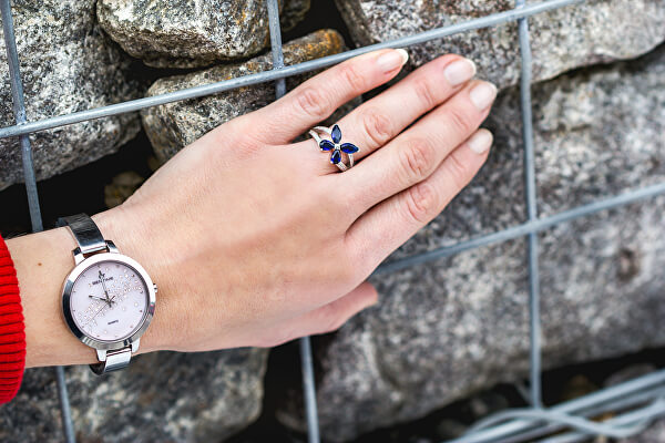 Stříbrná souprava šperků s květinovým designem AGSET283 (náhrdelník, prsten)