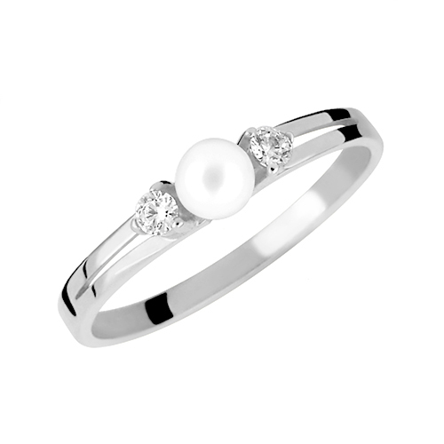 Delicato anello in oro bianco con cristalli e vera perla 225 001 00241 07