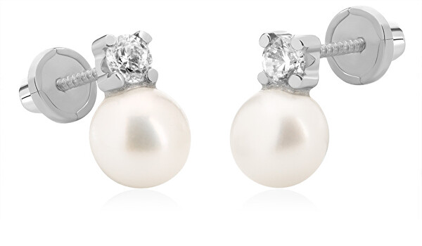 Incantevoli orecchini in oro bianco con vere perle e zirconi 14/820.491/17ZIR