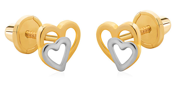 Romantische zweifarbige Ohrringe aus goldenen Herzen 14/162.572/17