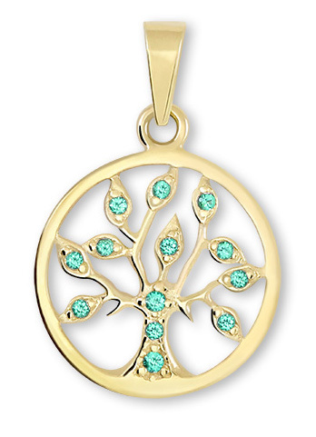 Goldanhänger Glocke Baum des Lebens mit grünen Kristallen 249 001 00442