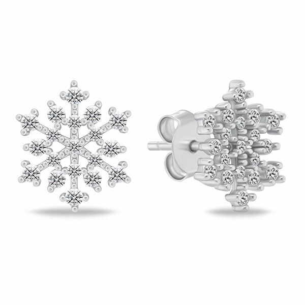 Blyštivé stříbrné náušnice vločky se zirkony EA1247W