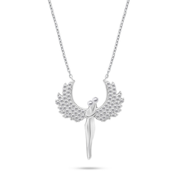 Blyštivý strieborný náhrdelník Anjeli so zirkónmi NCL143W