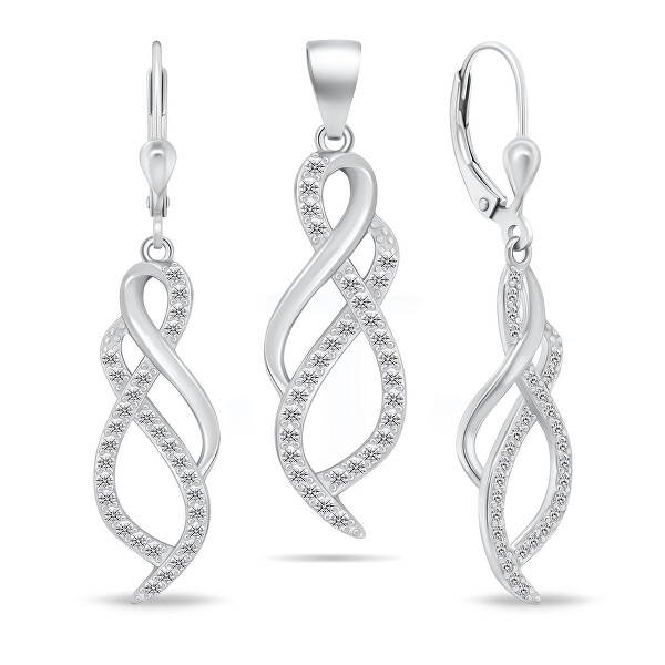 Scintillante set di gioielli in argento con zirconi SET222W (orecchini, pendente)