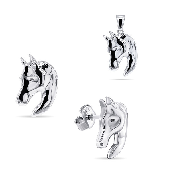 Dizajnový strieborný set šperkov Kôň SET209W (prívesok, náušnice)