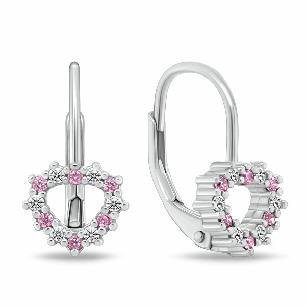 Dívčí stříbrné náušnice Srdíčko s kubickými zirkony EA1235WP