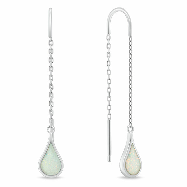 Dlouhé řetízkové náušnice se syntetickým opálem EA1243W