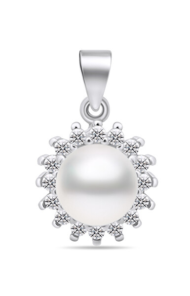 Pandantiv elegant de perlă cu pietre transparente de zircon PT108W