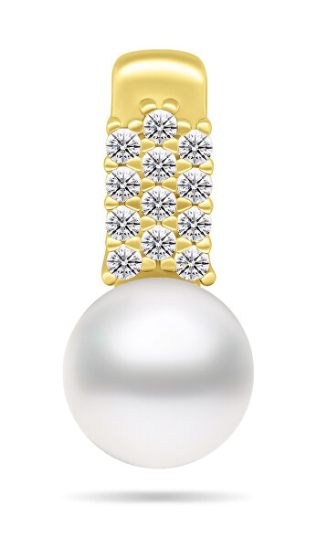 Elegantní pozlacený přívěsek s pravou perlou a zirkony PT94Y