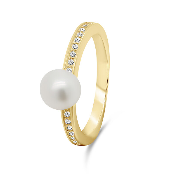 Elegantní pozlacený prsten s pravou perlou RI055Y