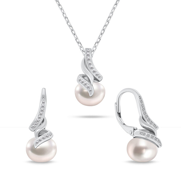 Elegantný set šperkov s pravými perlami SET298W (retiazka, prívesok, náušnice)