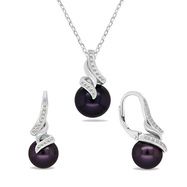 Elegantní set šperků s tmavými perlami SET298WBC (náušnice, náhrdelník)