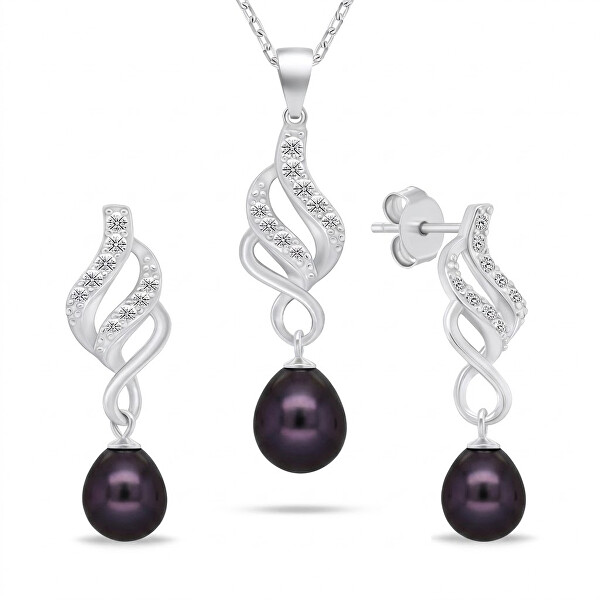 Elegantný set šperkov so zirkónmi a perlami SET267WBC (retiazka, prívesok, náušnice)
