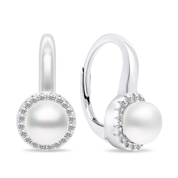elegante Silberohrringe mit Perlen und Zirkonen EA419W