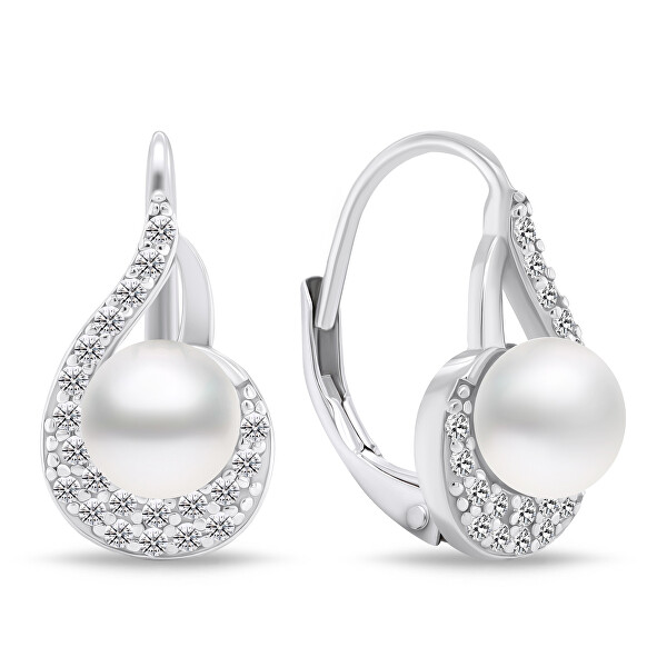 Elegantní stříbrné náušnice s perlami EA751W