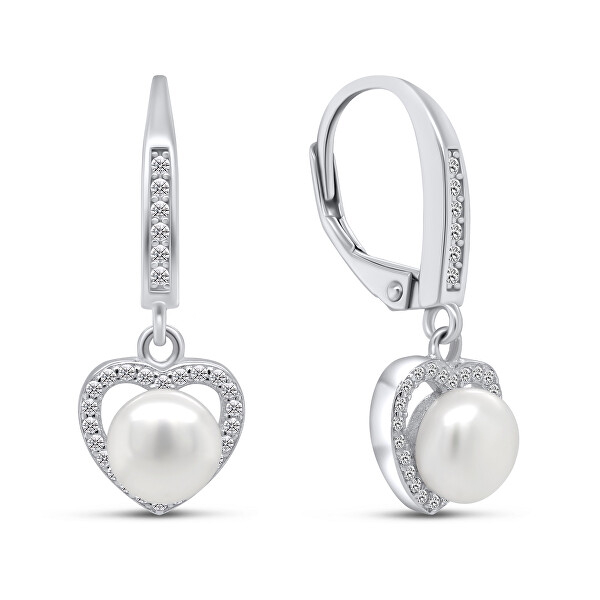 Cercei de argint eleganți cu perle și zirconii EA87