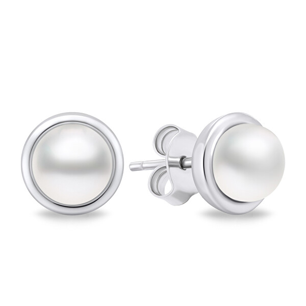 Cercei eleganți argintii cu perle autentice EA626W