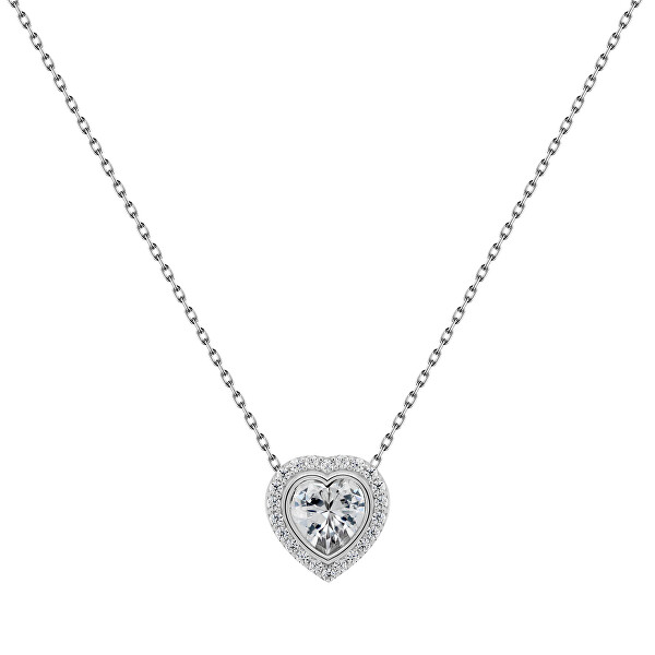Elegantní stříbrný náhrdelník s čirými zirkony Srdce NCL23W (řetízek, přívěsek)