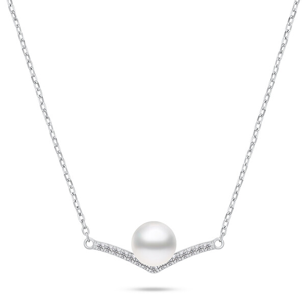 Elegáns ezüst nyaklánc gyöngyökkel és cirkónium kövekkel NCL131W