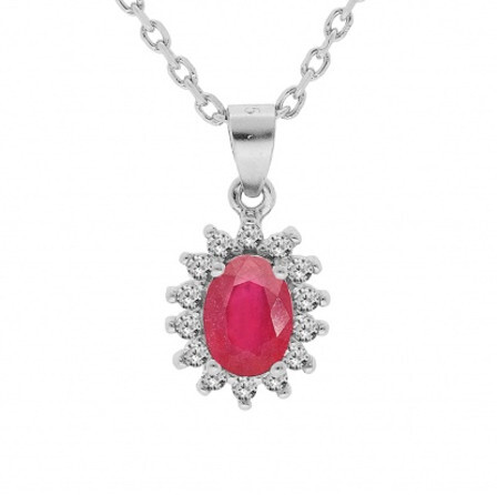 Elegantní stříbrný náhrdelník s rubínem CL-FS-5626R (řetízek, přívěsek)