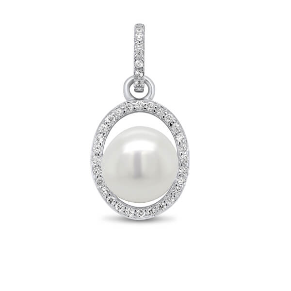 Pandantiv elegant din argint cu zirconii și perle PT02